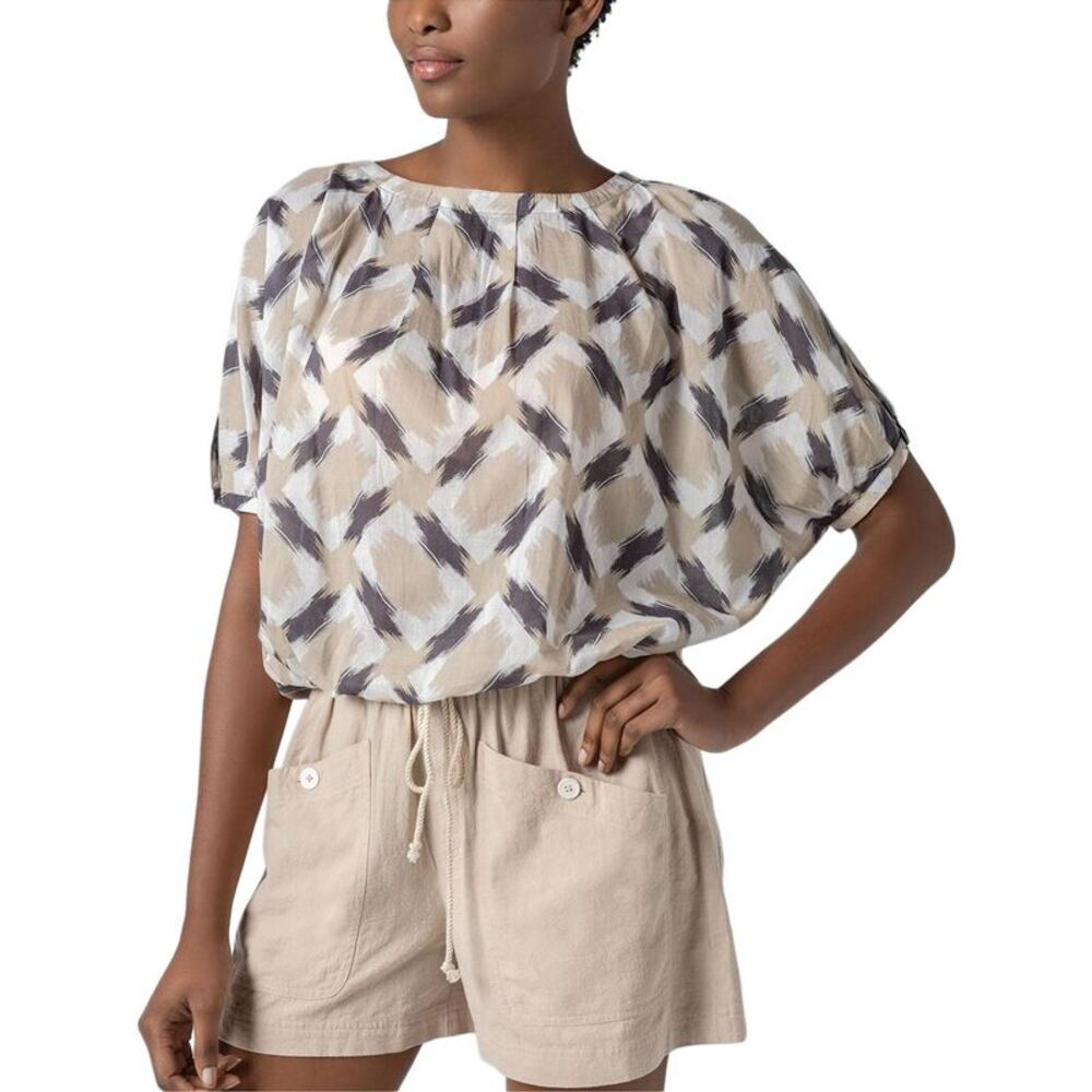 Lilla P Womens  Short Sleeve Tie Waist Top
